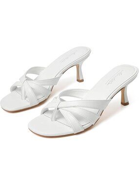 Women's White Pointed Toe Vintage Mules Heels Slip On Stiletto Backless Sandal